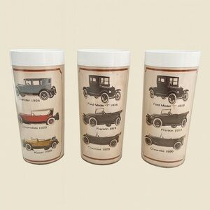 Vintage 70s West Bend Thermo-Serv Ford Cars Insulated Plastic Tumblers